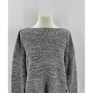 Madewell Blue Gray White Cotton Sweater Side Button Boat Neck Pullover Knit M